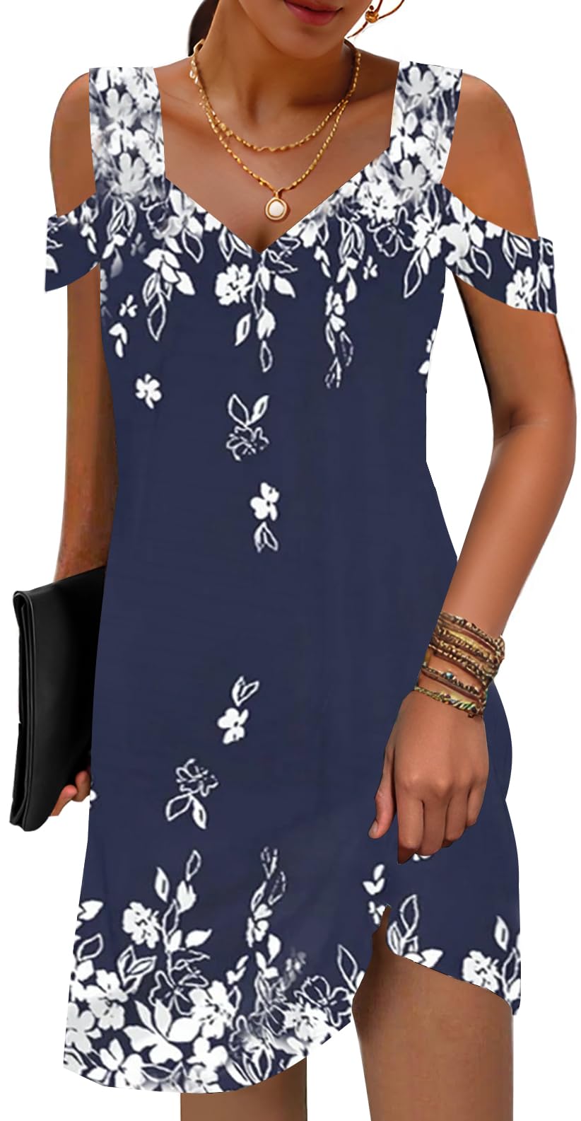 SAUKOLE Womens Sexy Cold Shoulder Dresses Summer Casual Dress Loose Fit Knee Length Dress