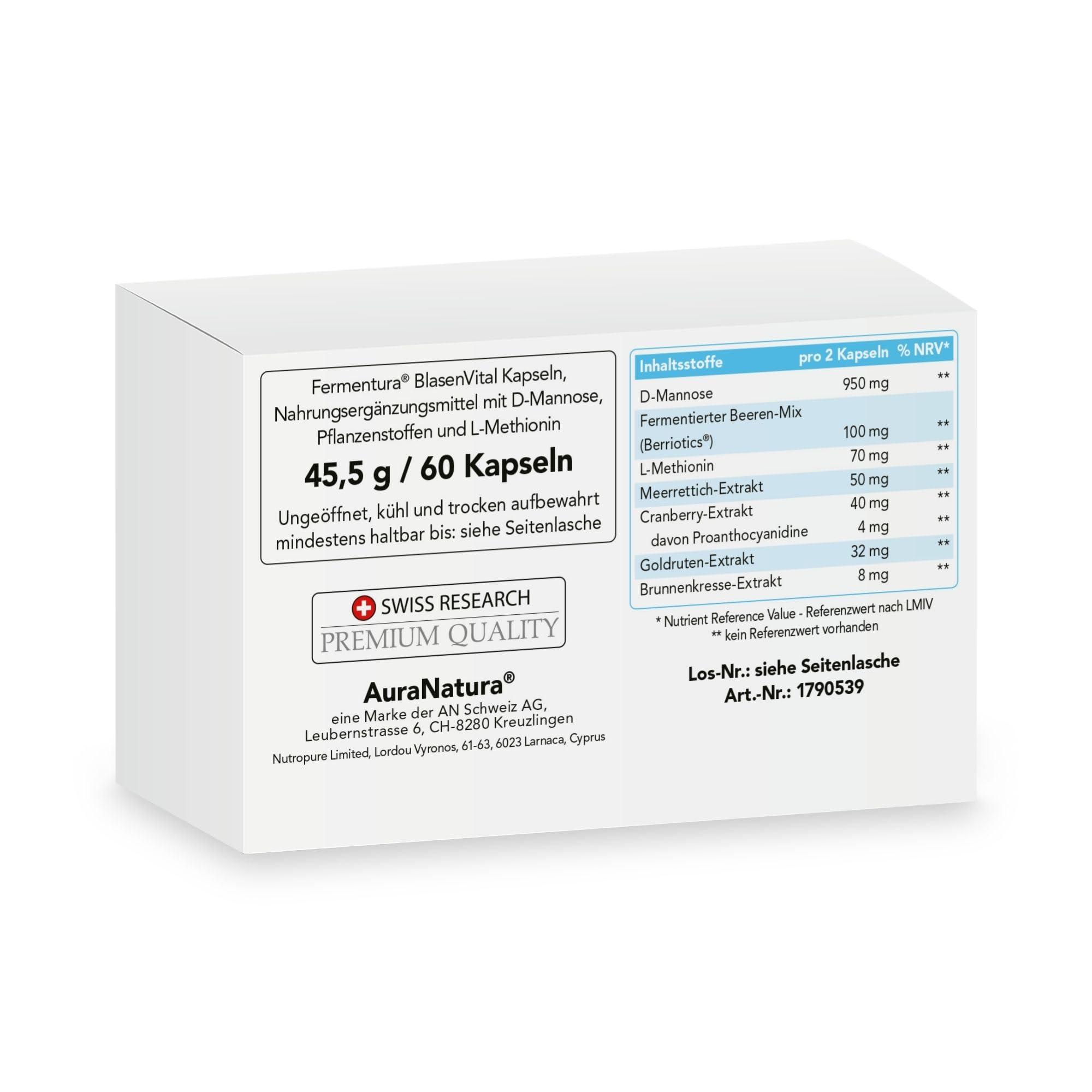 Fermentura BlasenVital, D-Mannose Cranberry-Extrakt für Blasenentzündungen | Natürliche Unterstützung bei Blasen- & Harnwegsproblemen | 60 Kapseln, 1er-Pack | Vegan
