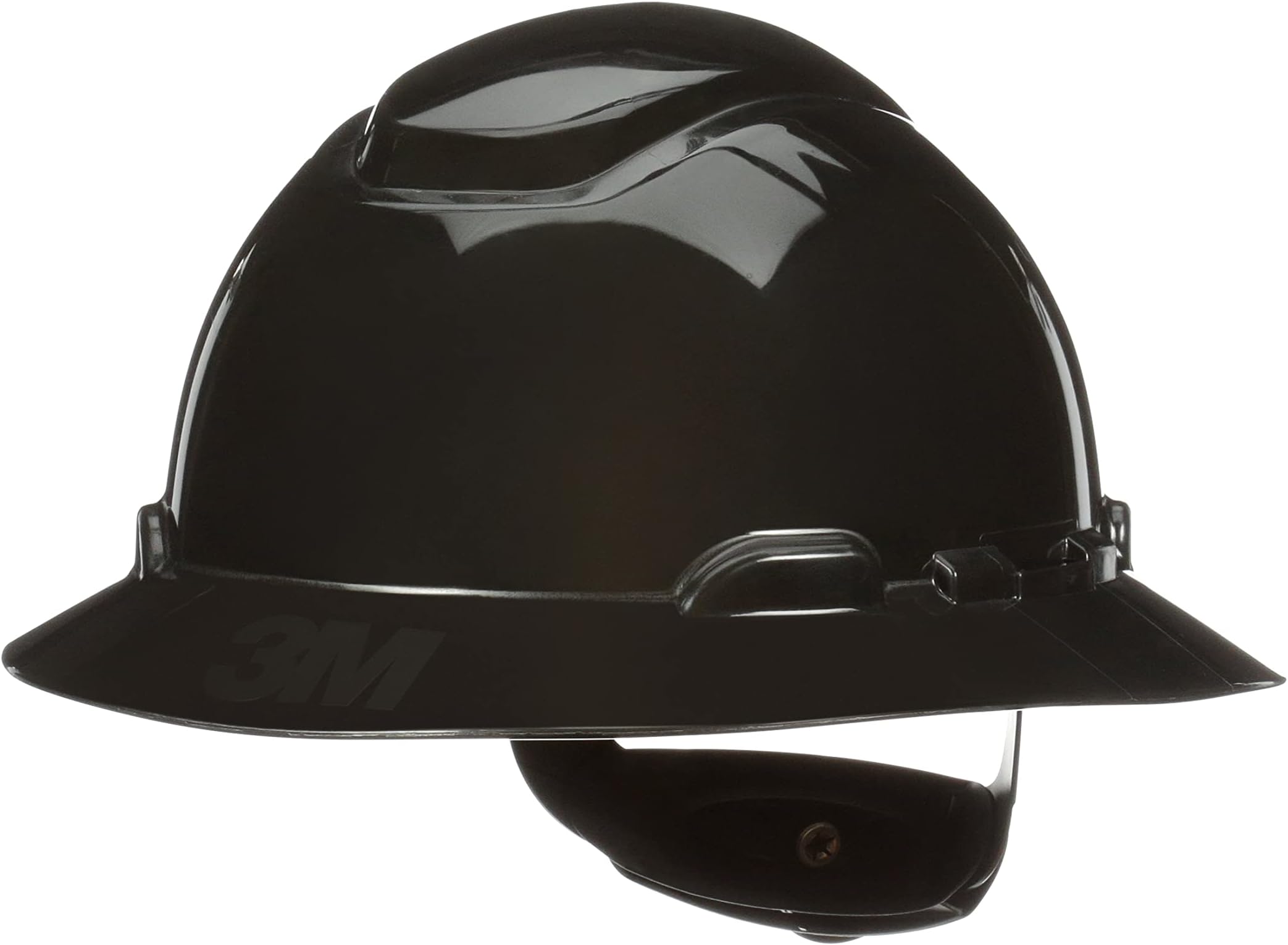 Hard Hat SecureFit H-812SFR-UV, Black, Non-Vented Full Brim Style Safety Helmet with Uvicator Sensor, 4-Point Pressure Diffusion Ratchet Suspension, ANSI Z87.1