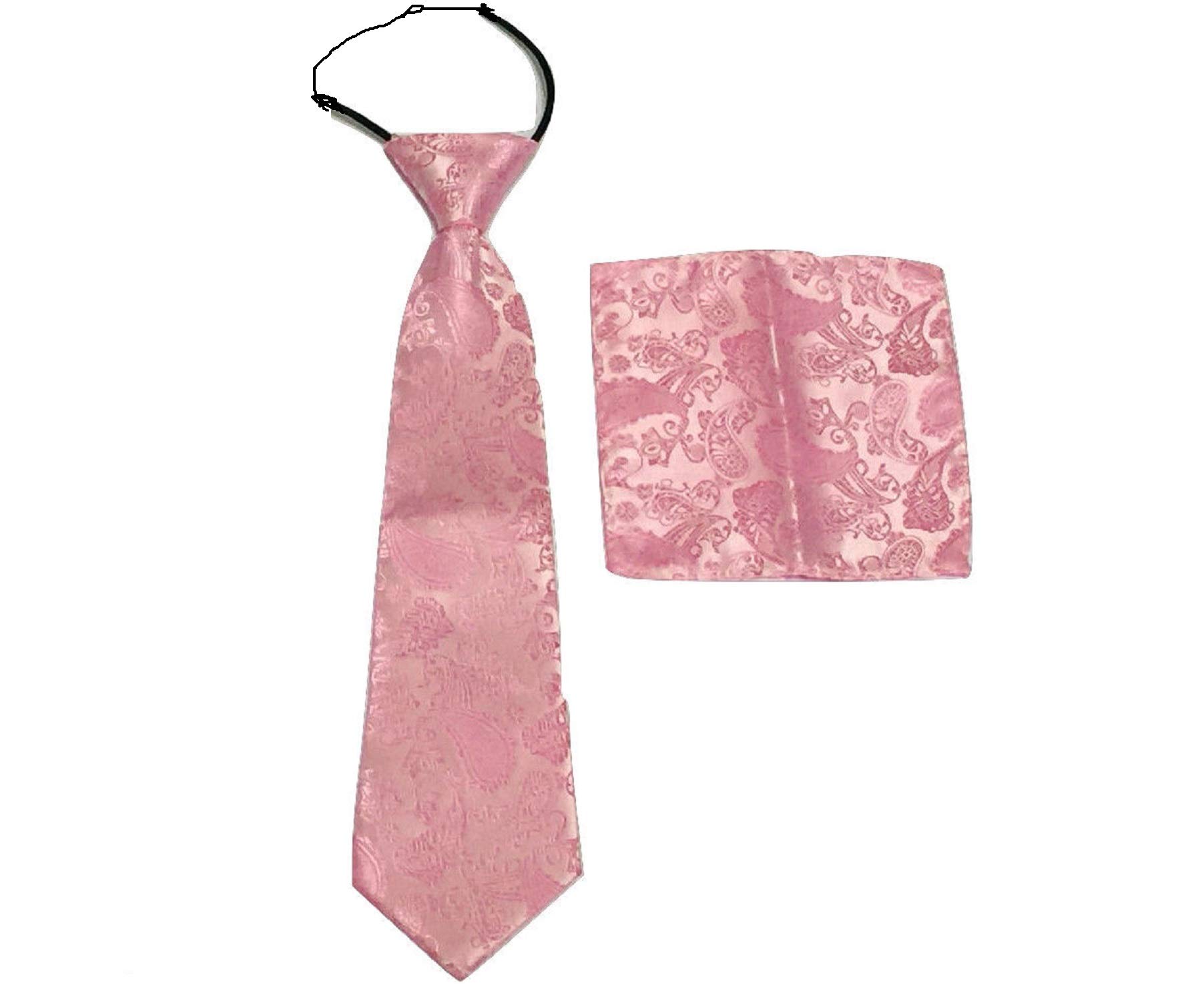 L&L® Kid Children Woven Paisley Jacquard Silk Tie and Handkerchief Gift Set Wedding (Pink)