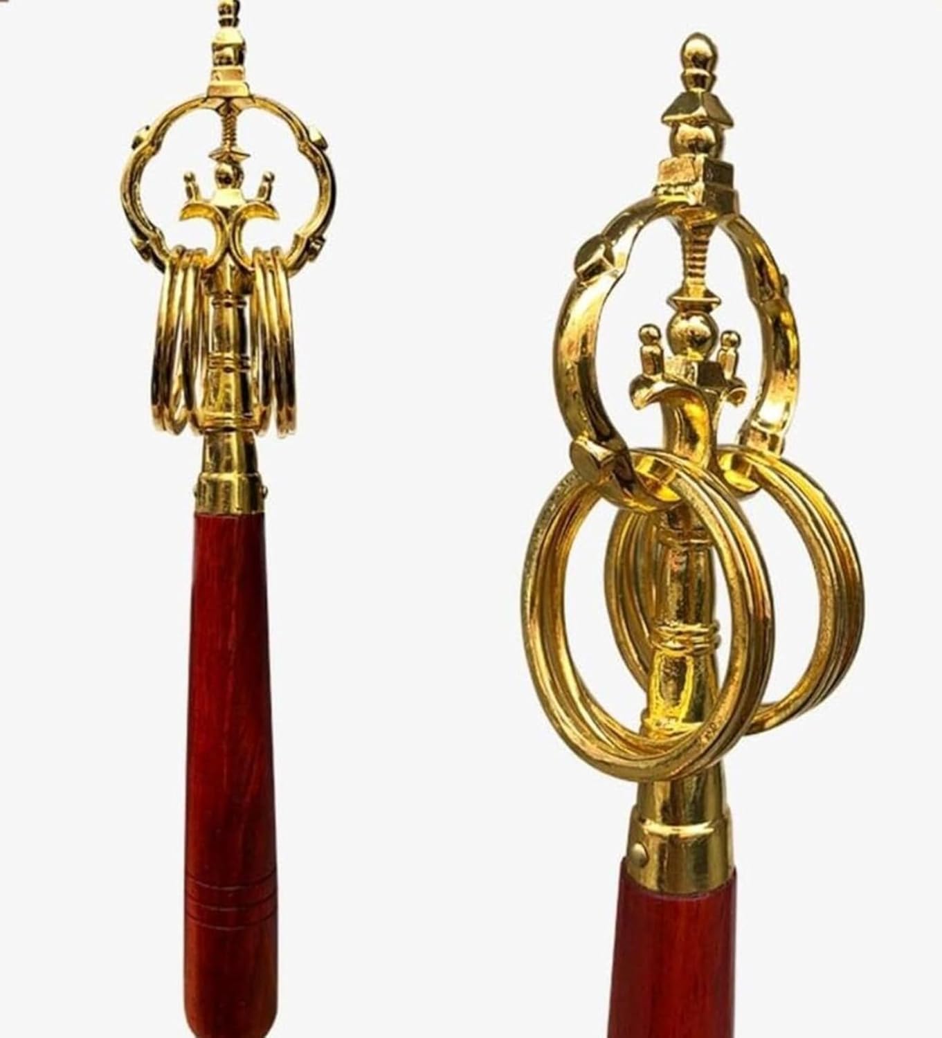 銅法杖 禅杖 錫杖 密教法具 無垢材ハンドル しゃくじょう 金 銀 26cm 仏具携帯に便利 軽量 コンパクトサイズ 寺院仏具 厄除