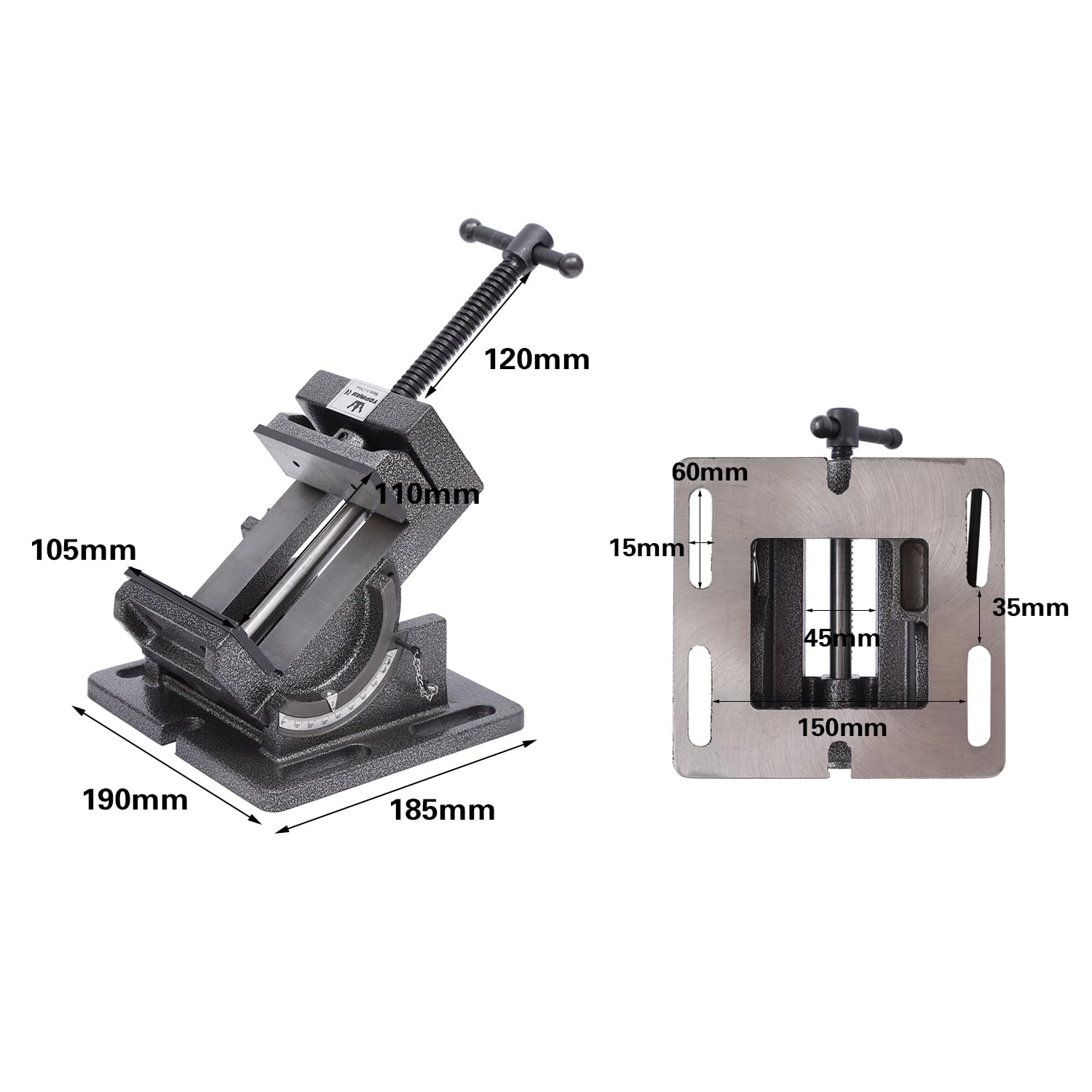 TOPWAY Étau de Perceuse à Colonne Inclinable 4" 100mm, Professionnel Étau à Pince d'angle Inclinable Pince d'établi de Table de pour Travail en Acier
