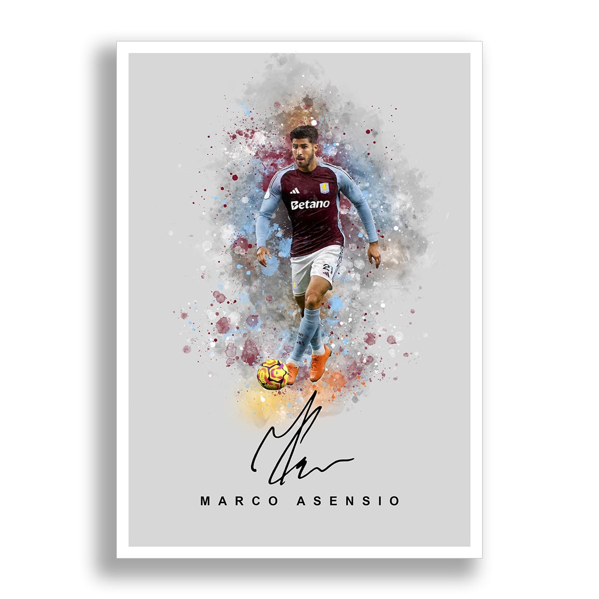 Mounted Gifts Trading A4 Poster Only (Grey) Marco Asensio Signed Photo Aston Villa Poster Print Autograph Framed Display Memorabilia Spain Gift (A4 Poster Only (Grey))