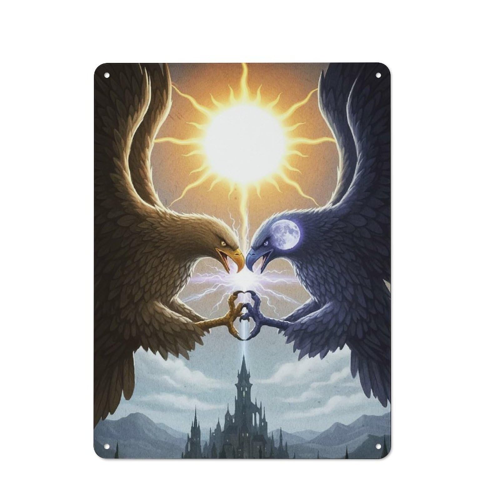 Junmoney Eagles Sun Moon And Castle Vintage Tin Sign 40X30cm With For Workshop Wall, For Makers And Diy Enthusiasts, For Retro Home Interiors