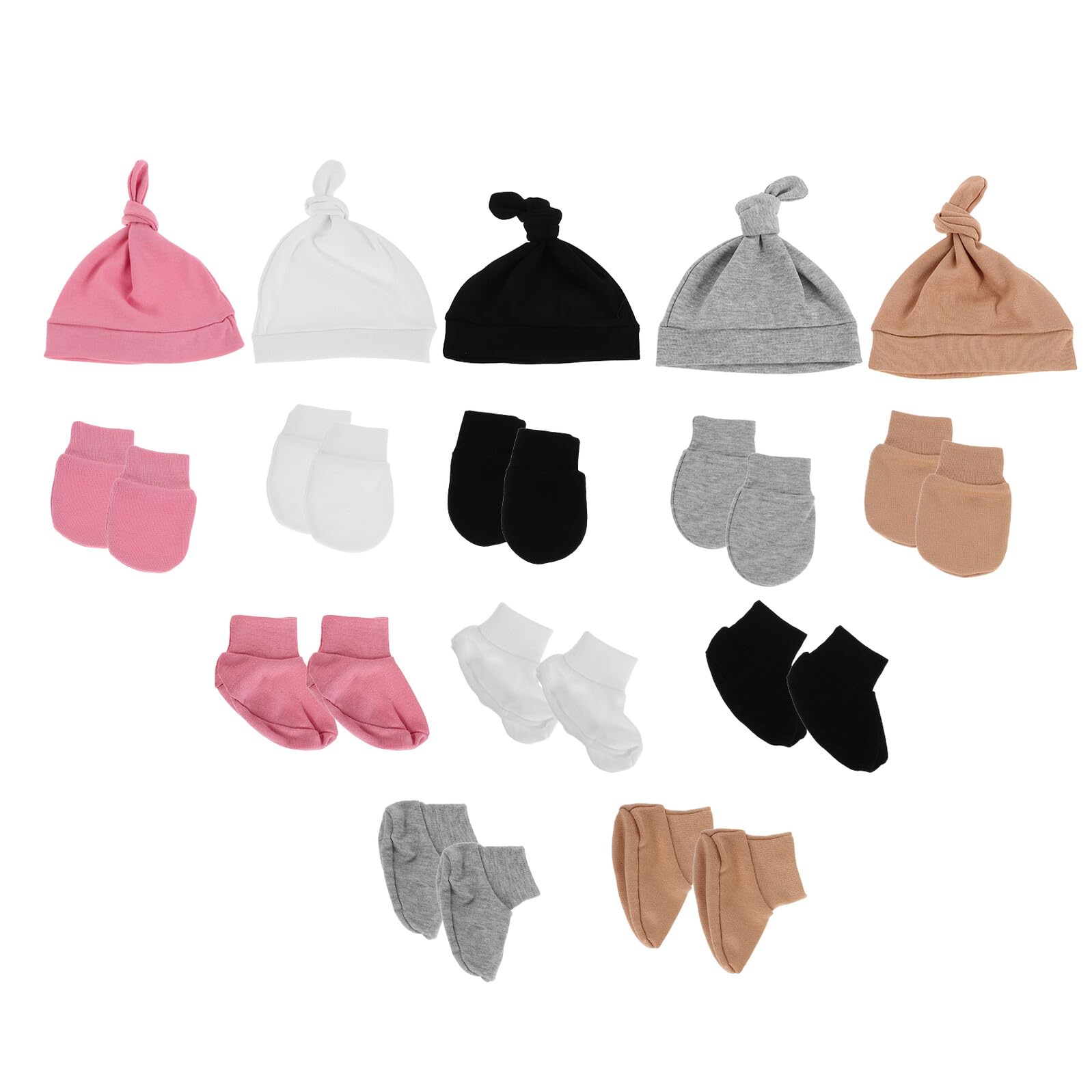 ibasenice 5 Set Cappellino Cotone Muffole e Guanti Completo per Neonati Adatto per Primi Mesi Ragazzo e Ragazza Accotonato
