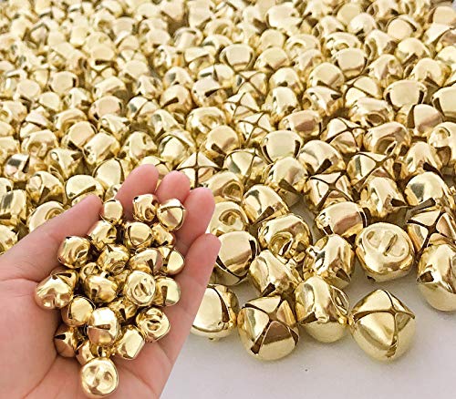 Luckkyme Jingle Bells, 300 Pieces Craft Bells, DIY Craft Bells for Wreath, Holiday Home Decoration, Gold, 15mm