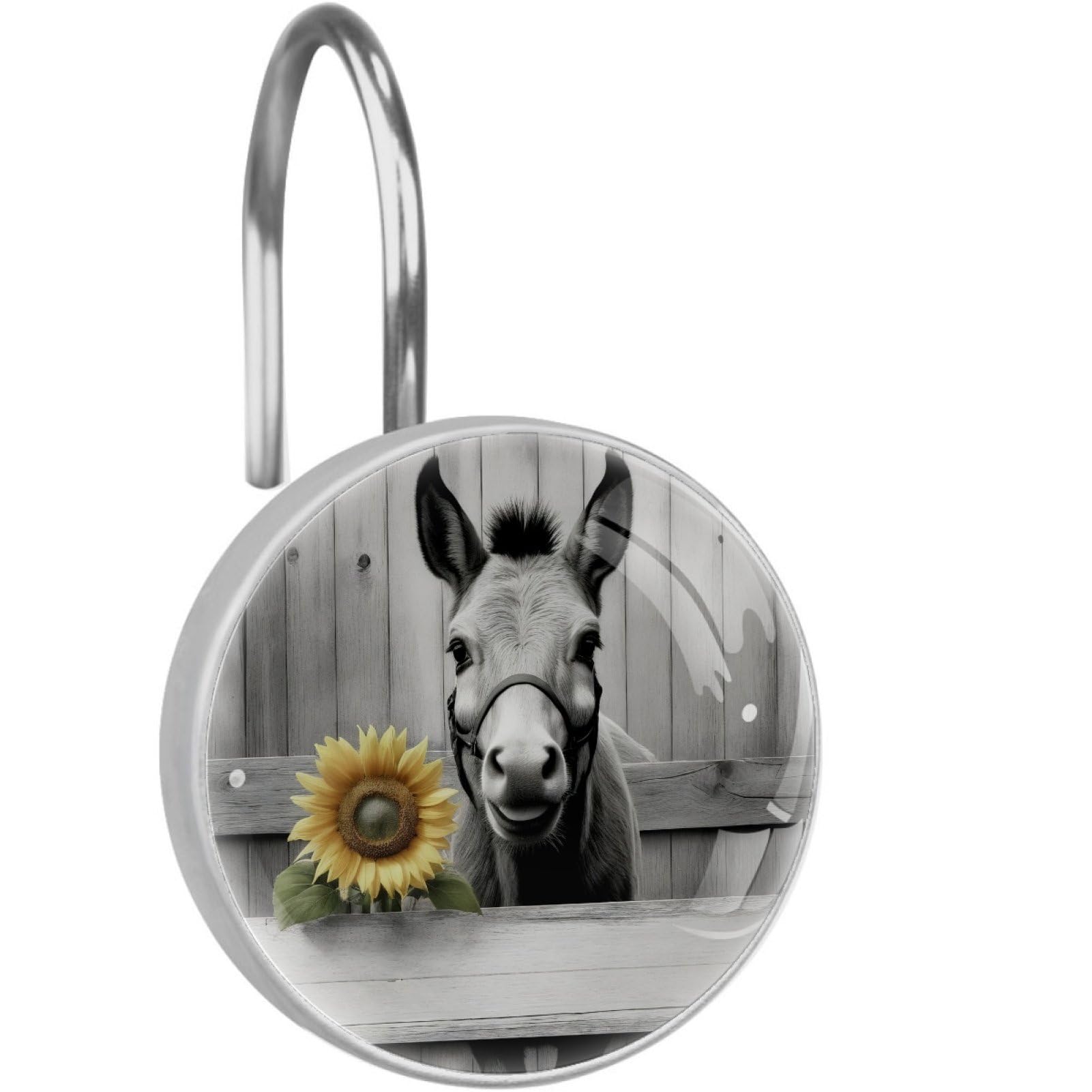 VAPOKF Decorative Shower Curtain Hook, Donkey Sunflower Rustproof Stainless Steel Shower Curtain Hook for Bathroom, Shower Curtain Hangers for Shower Rod