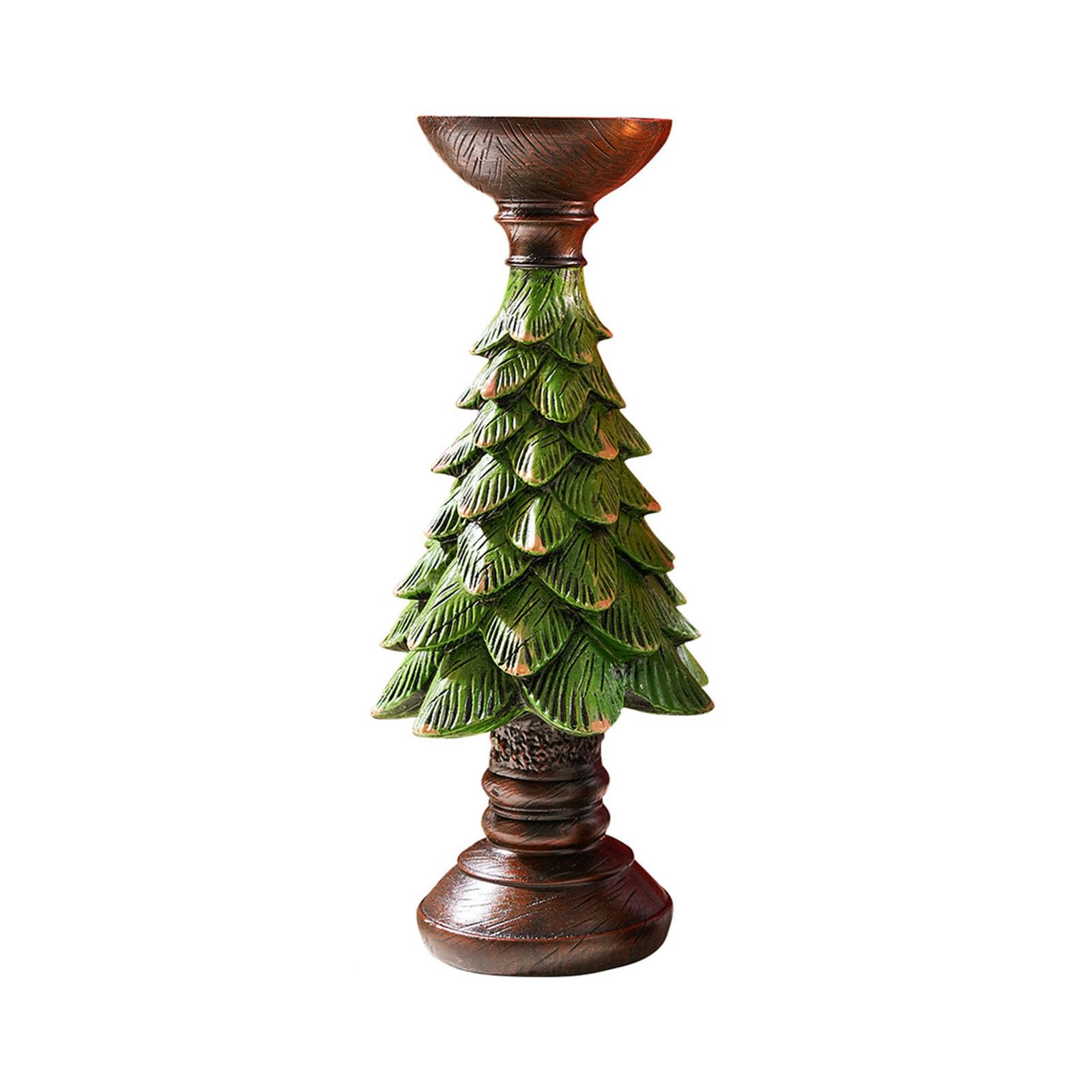 Elnwnnkc Resin Decorative Stand with Christmas Tree Pedestal, Distressed Finish Round Tray Accent for Holiday Home Decor Holiday Holder Christmas Tree Stand Resin Mantel Decor Table Centerpiece