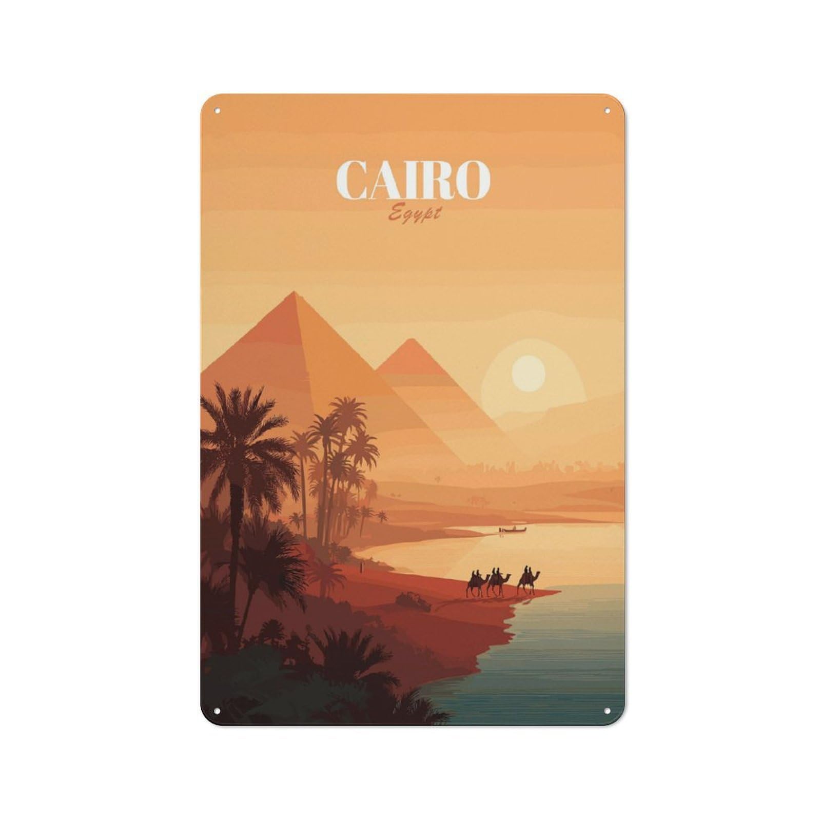 Junmoney Style-13 Urban Metal Wall Art Sign 30X20cm Featuring Cairo Egypt Pyramids Desert Landscape, Studio Wall Art For Modern Home, Workshop, Office Or Cafe