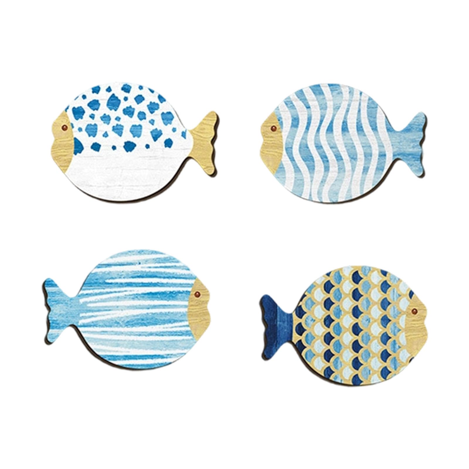 OSNIYAW Wall Decors Wooden Fish Nauticals Coastal Walled Art Fish Sculpture Lake House Hanging Decors for Bedroom Wooden Coastal Sign Themed Hanging
