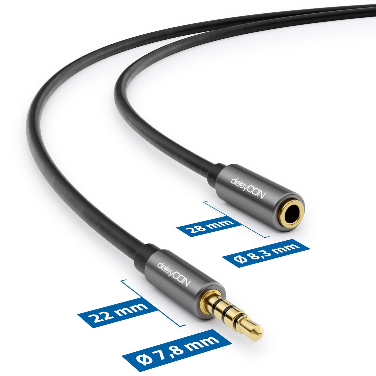 deleyCON 1,5m Przedłużacz Headset CTIA 4 Polowy TRRS Mikrofon 3,5mm Klinke Kabel Przedłużający Słuchawki AUX Metalowe Wtyki Stereo Audio PC Telefon Smartfon Tablet HiFi Odbiornik