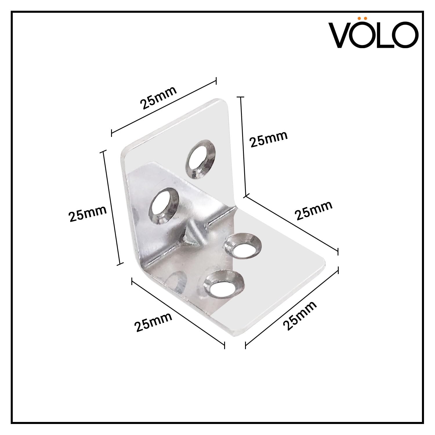 VOLO Stainless Steel Pack of 12 Pieces L Angle Bracket for Wooden Shelf & Furniture Support | Heavy Duty Corner Bracket for Wall, Cabinet & Table Reinforcement (25mm X 25mm) | Rust Resistant — Amazon image 2