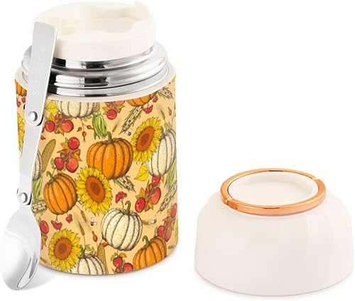 Autumn Pumpkins Food Jar with Spoon Stainless Steel Vacuum Insulated Food Container 17 oz Food Flask for Hot Food