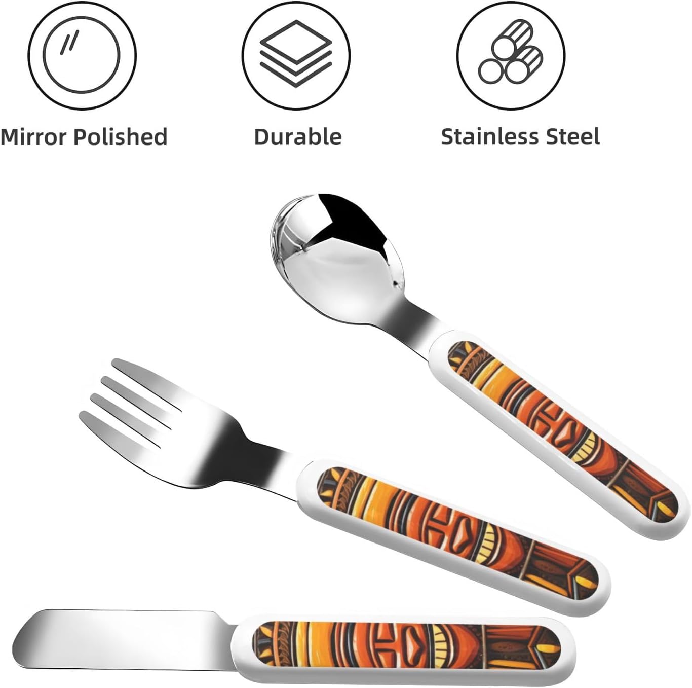 National Pattern Print Stainless Knife Spoon Fork 3-Piece Set,Flatware Cutlery Set With Storage Case