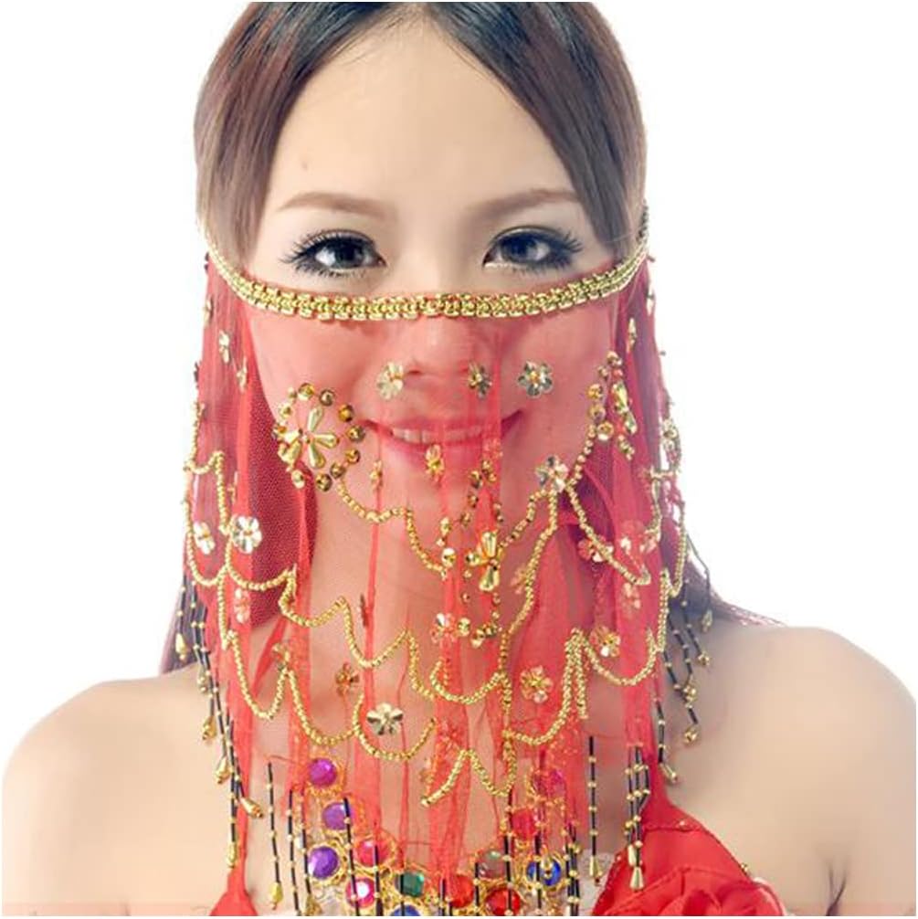 Wuchieal Women's Belly Dance Tribal Face Veil With Halloween Costume Accessory