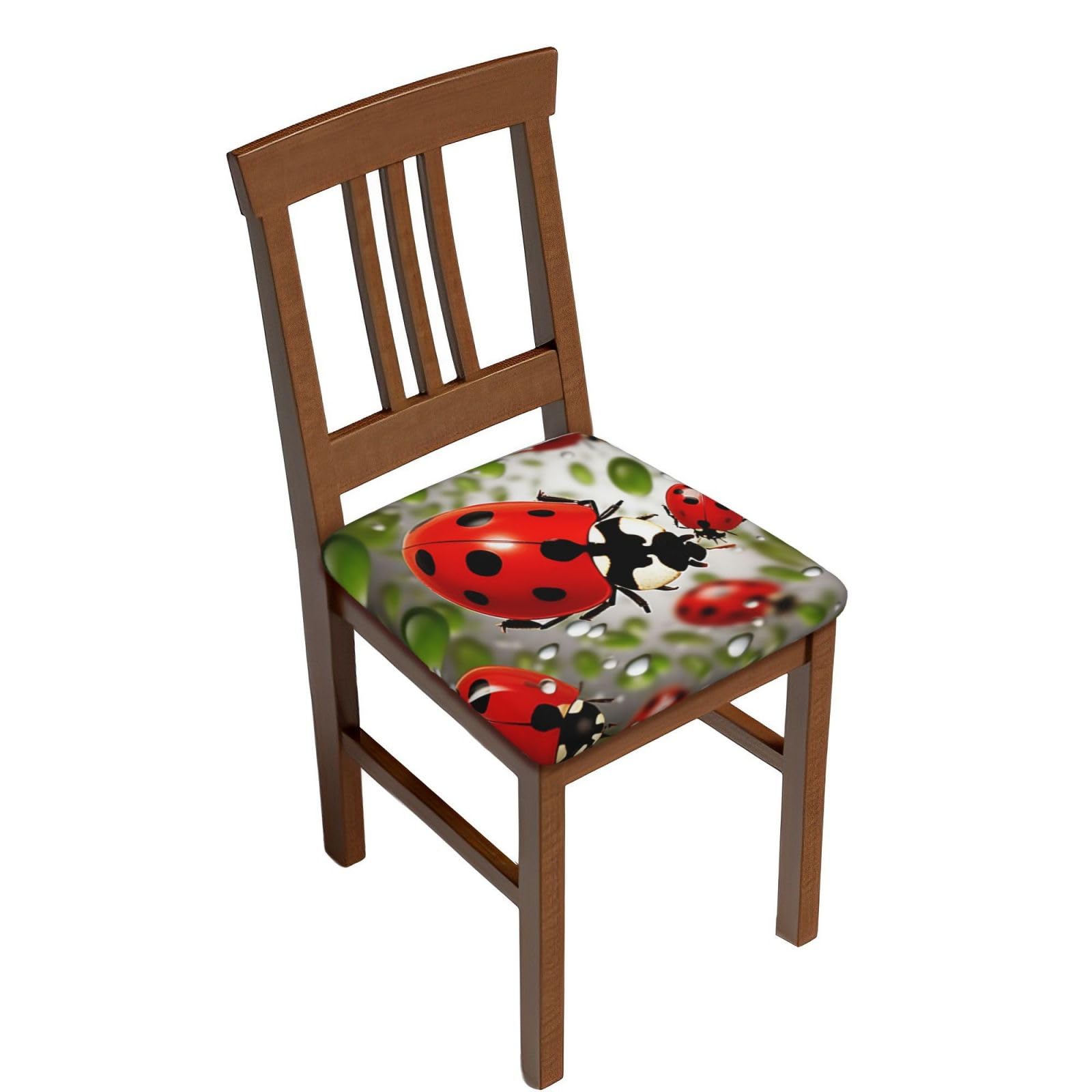 FodPand Ladybug Square Stool Covers Four Pieces, Stretch Removable Square Bar Stool Seat Covers Washable Dustproof Stool Cushion Slipcover Soft Milk Silk Bar Chair Covers with Band