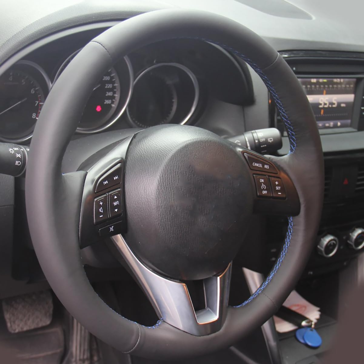 Loncky Custom OEM Car Genuine Leather Steering Wheel Cover for Mazda CX-5 2013 2014 2015 2016 / Mazda 6 2014 2015 2016 / Mazda 3 2014 2015 2016 / Mazda CX-3 2016 / Scion iA 2016 Accessories