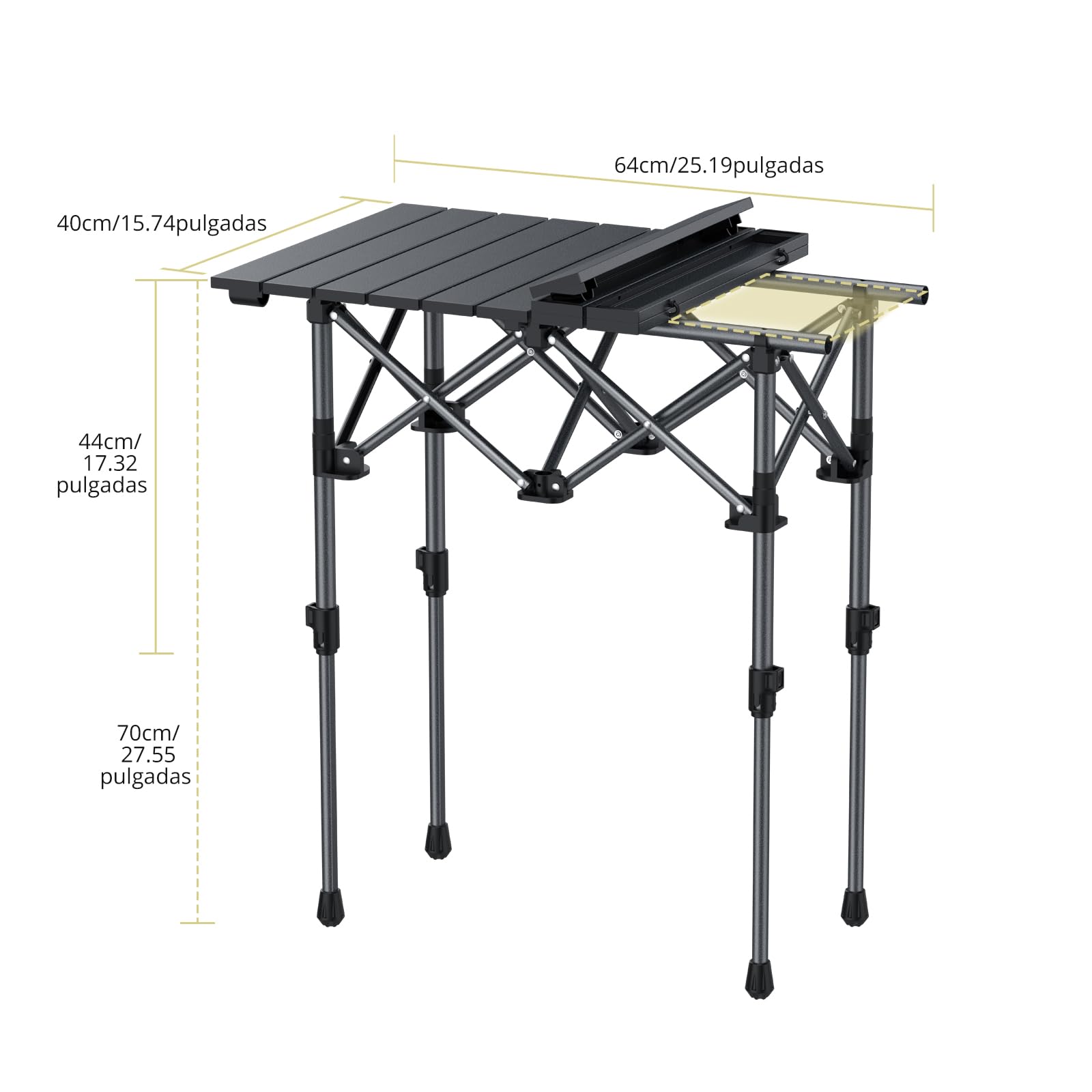Anbte Mesa Plegable Camping 64 x 40 x 44/70cm, Mesa de Acampada Portátil | Aluminio Impermeablepara Picnic Playa Oficina Balcón Interior-Negro
