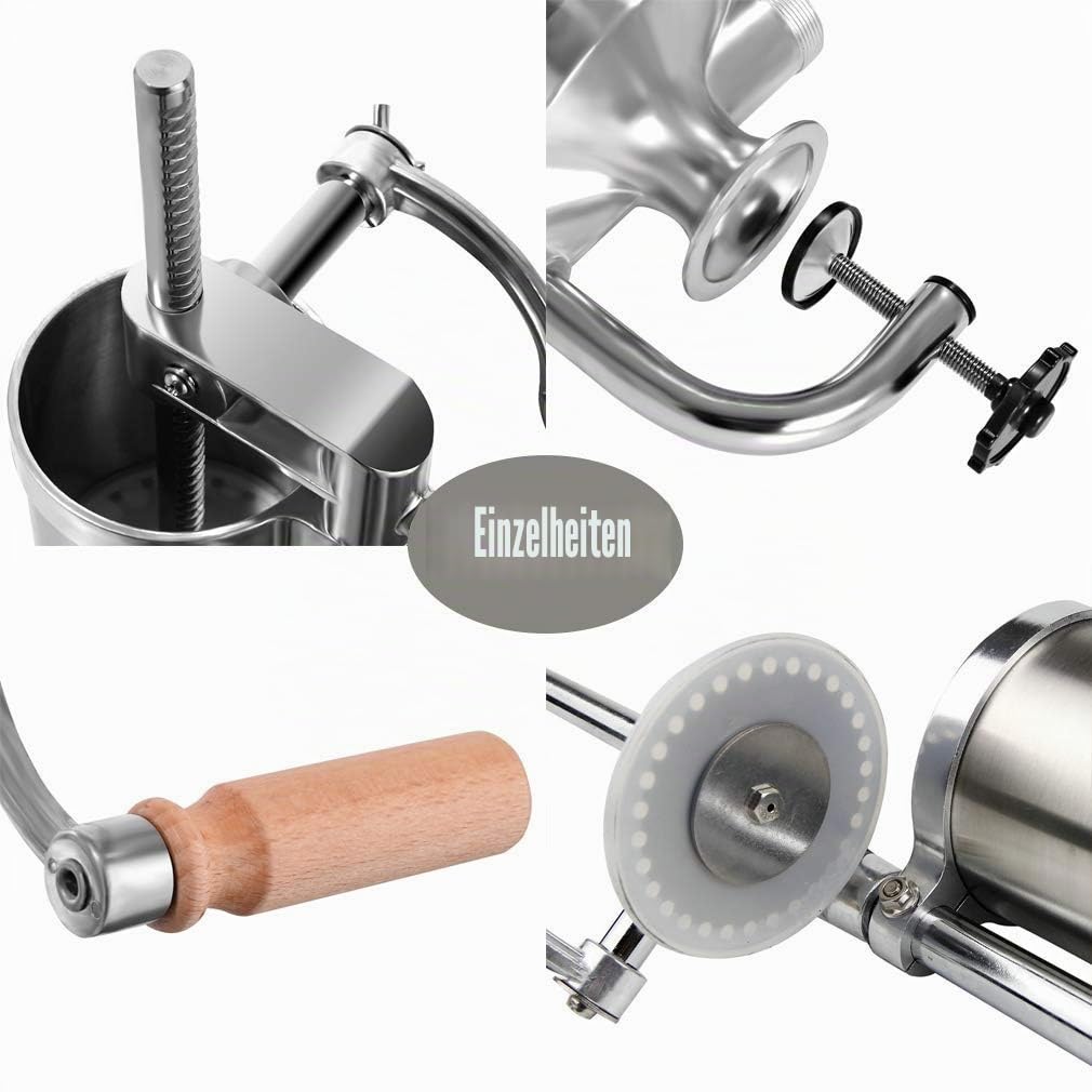 Manuell Wurstfüller, Wurstfüllmaschine Edelstahl - 2,5LBS Wurstfüller Vielseitig für Würste, Fleischwölfe, Käse - Sausage Stuffer mit 4 Füllrohren & Saugfuß für Haushalt, Metzgerei & Gewerbe