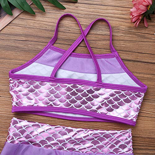 Image of Agoky Kids Girls 2PCS Sports Outfits Ballet Gym Sequins Mermaid Tank Top Shorts Set Tankini Swimwear Gymnastics Tracksuit