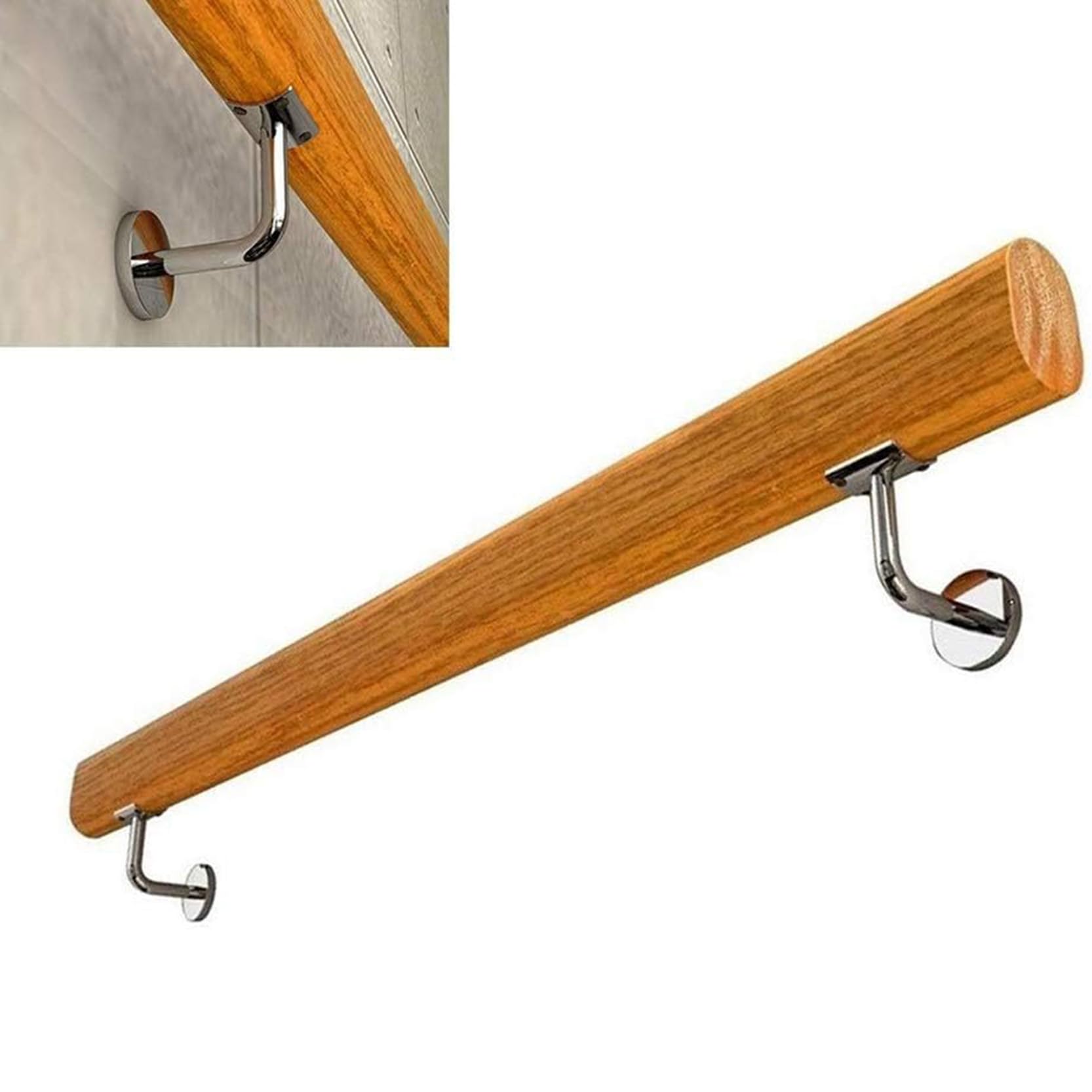 FKXSXAZ Solid Wood Handrail,Round Safety Stair Railings,Non-Slip Staircase Grab Bar Corridor Support Rod, Wall Mounted Indoor Loft Elderly Banister Hand Rails(Size:70cm/27.6in)