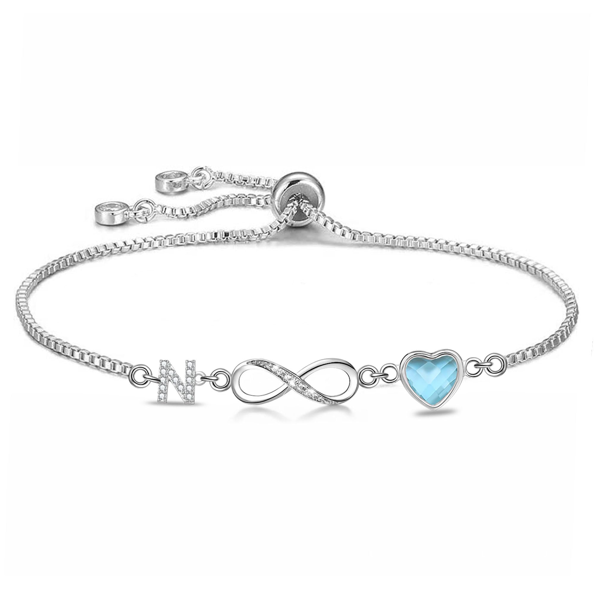 Kraven Bracciale Iniziali simbolo dell'infinito da Donne, Lettera A-Z Daino Pietra di Nascita Blu Ciondolo 26 Alfabeto Monogramma Braccialetto per Ragazze Adolescenti Figlia