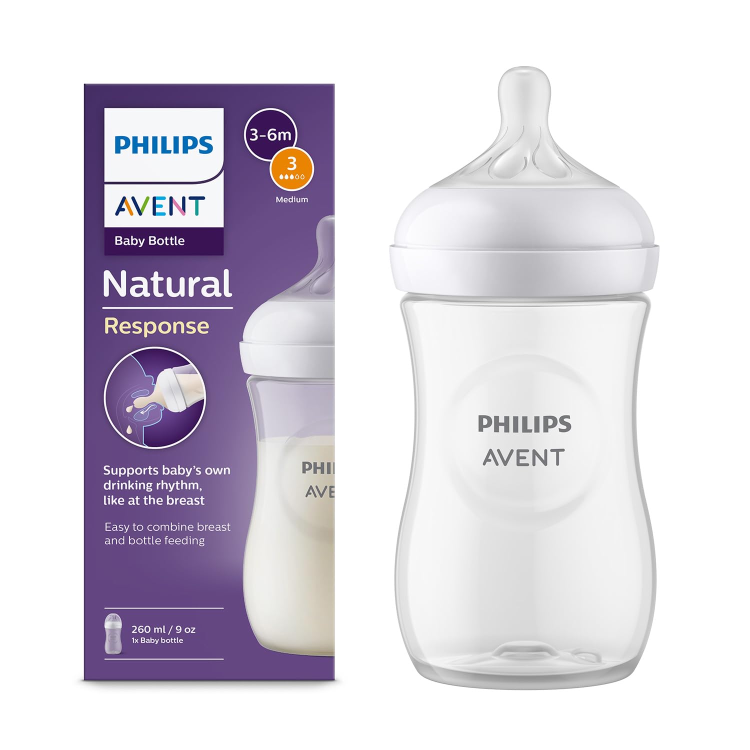 AVENT Philips Natural Response Baby Bottle- 260ml Baby Milk Bottle for Newborns and Up, BPA Free, 1+ Months (Model SCY903/01)-picture-24