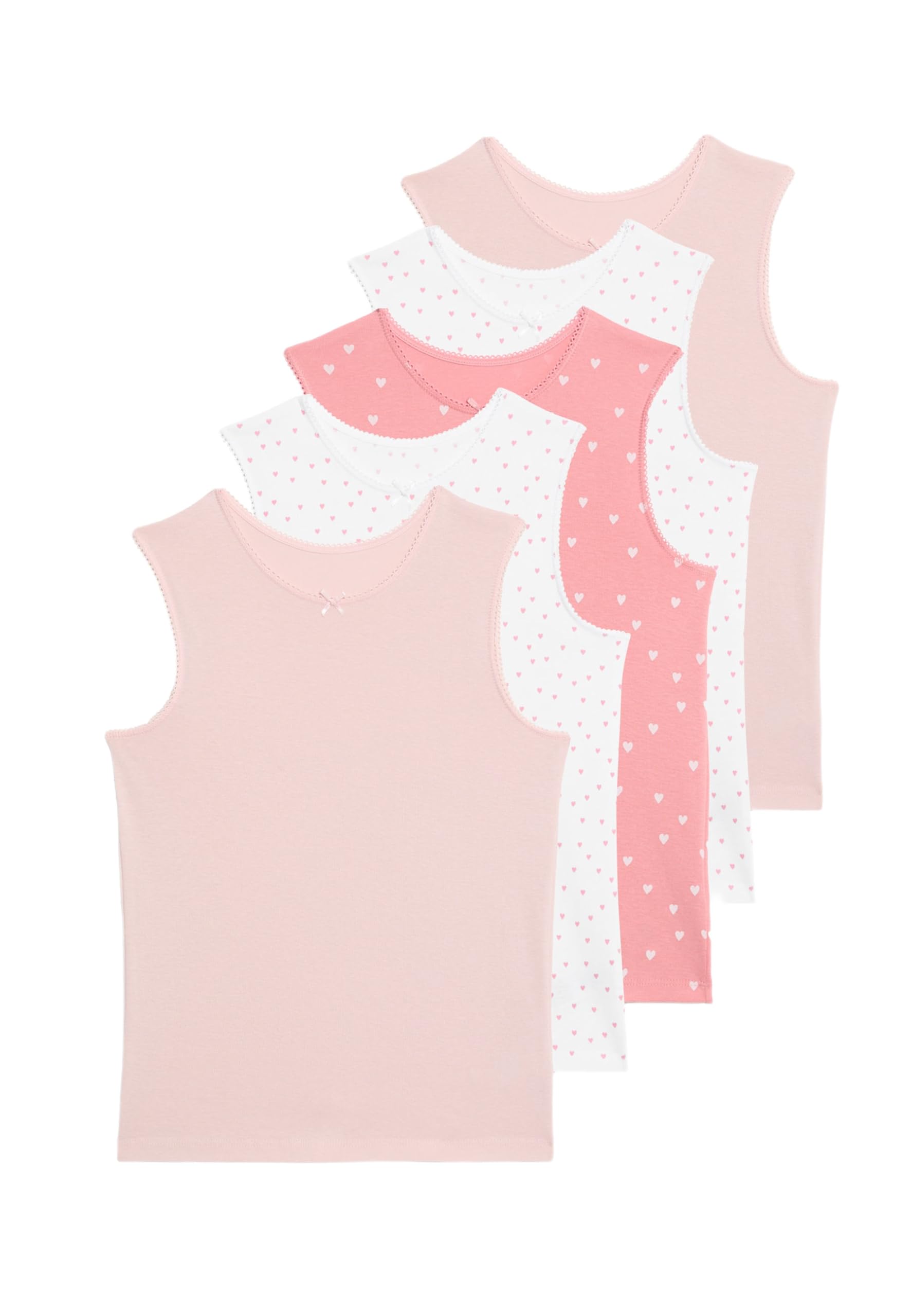 Marks & Spencer Bambini Puro Cotone Heart Stampa Canottiere 5-Pack – per Bambine – Vestibilità Regolare – StayNew™