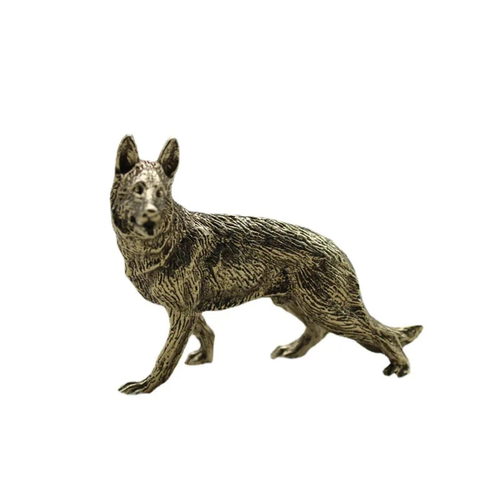 Duolaiyunso Vintage Bronze Statues For Home Decor, German Shepherds Dog Statue Ornament Pure Brass Animal Miniature Figurine Living Room Desk Decoration 6.8X5.8x1cm