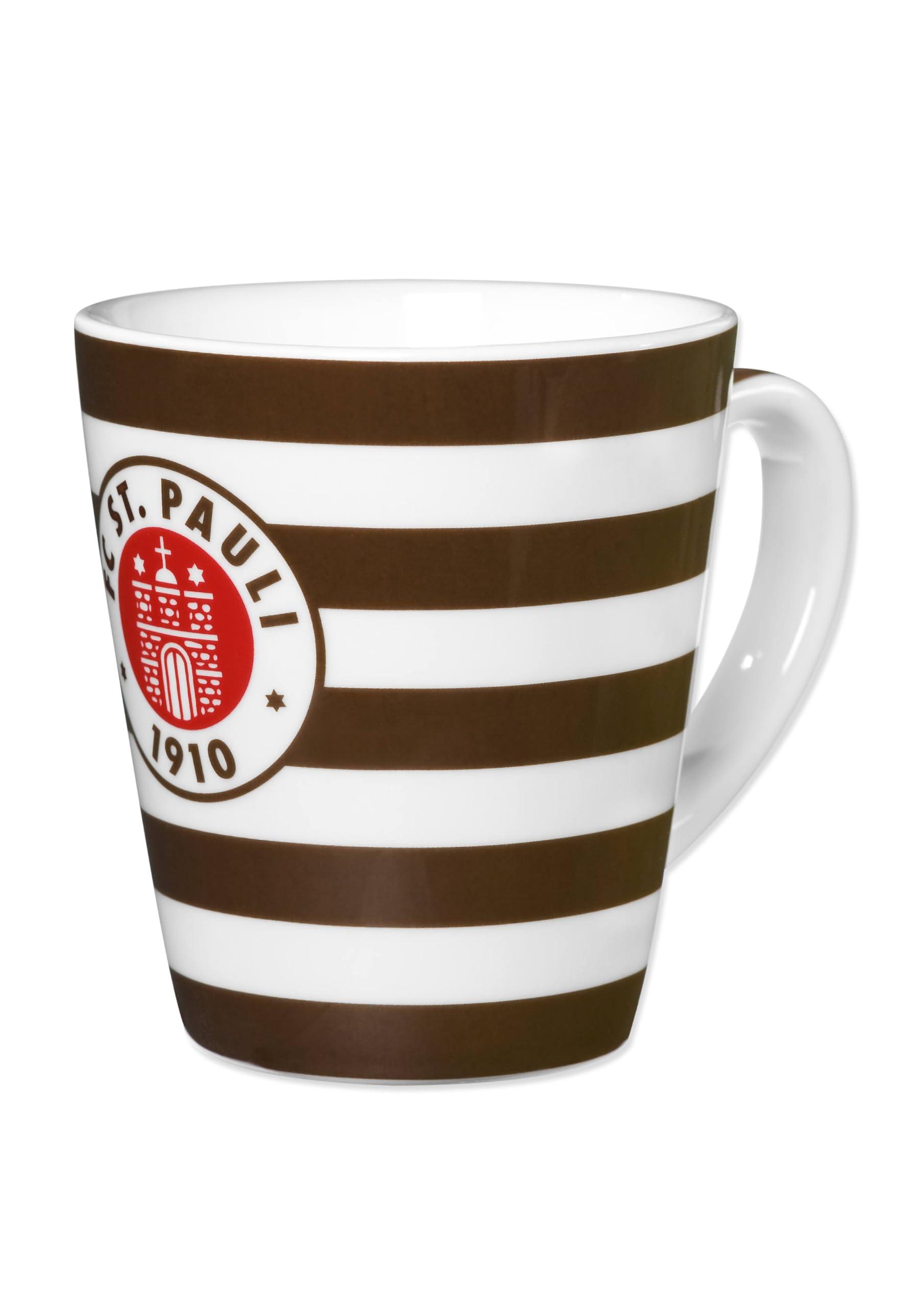 FC St. Pauli Kaffeetasse, Totenkopf-Motiv, Vereinswappen, unterschiedliche Größen (Braun Streifen, 250 ml)