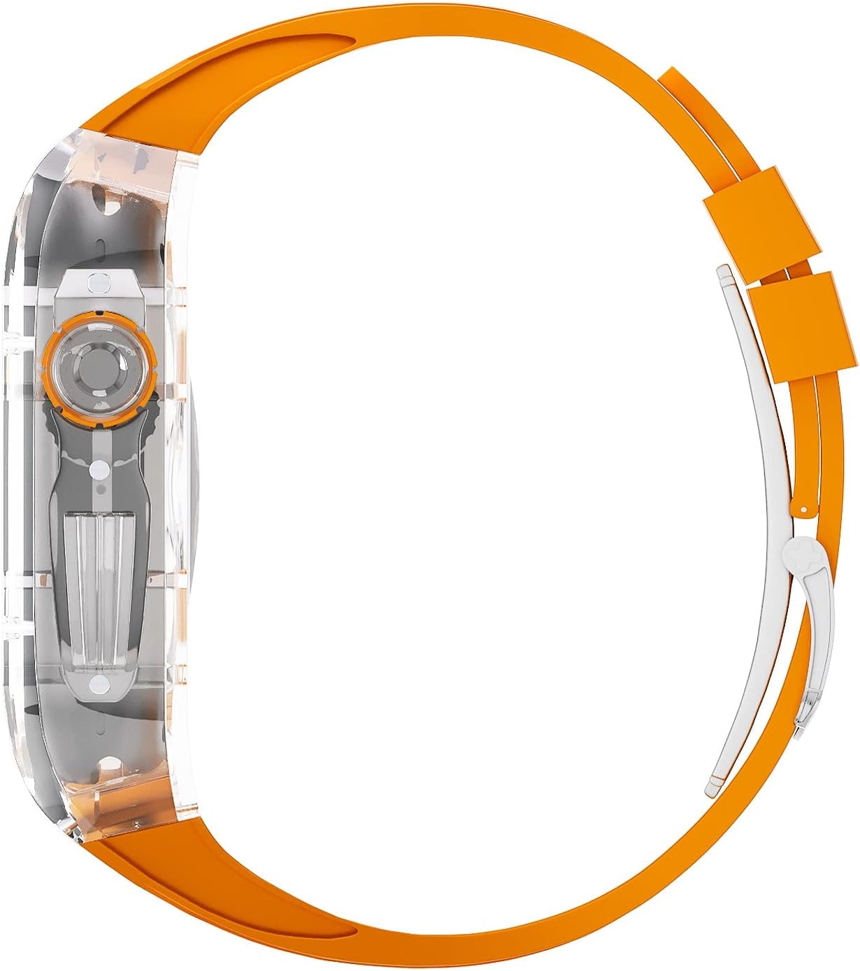 45MM 44MM Transparent Modification Kit Case，For Apple Watch Band Fluororubber Strap Luxury Mod Kit，For iWatch 8/7/6/5/4/SE Series Watch Upgrade Replace Watch Strap