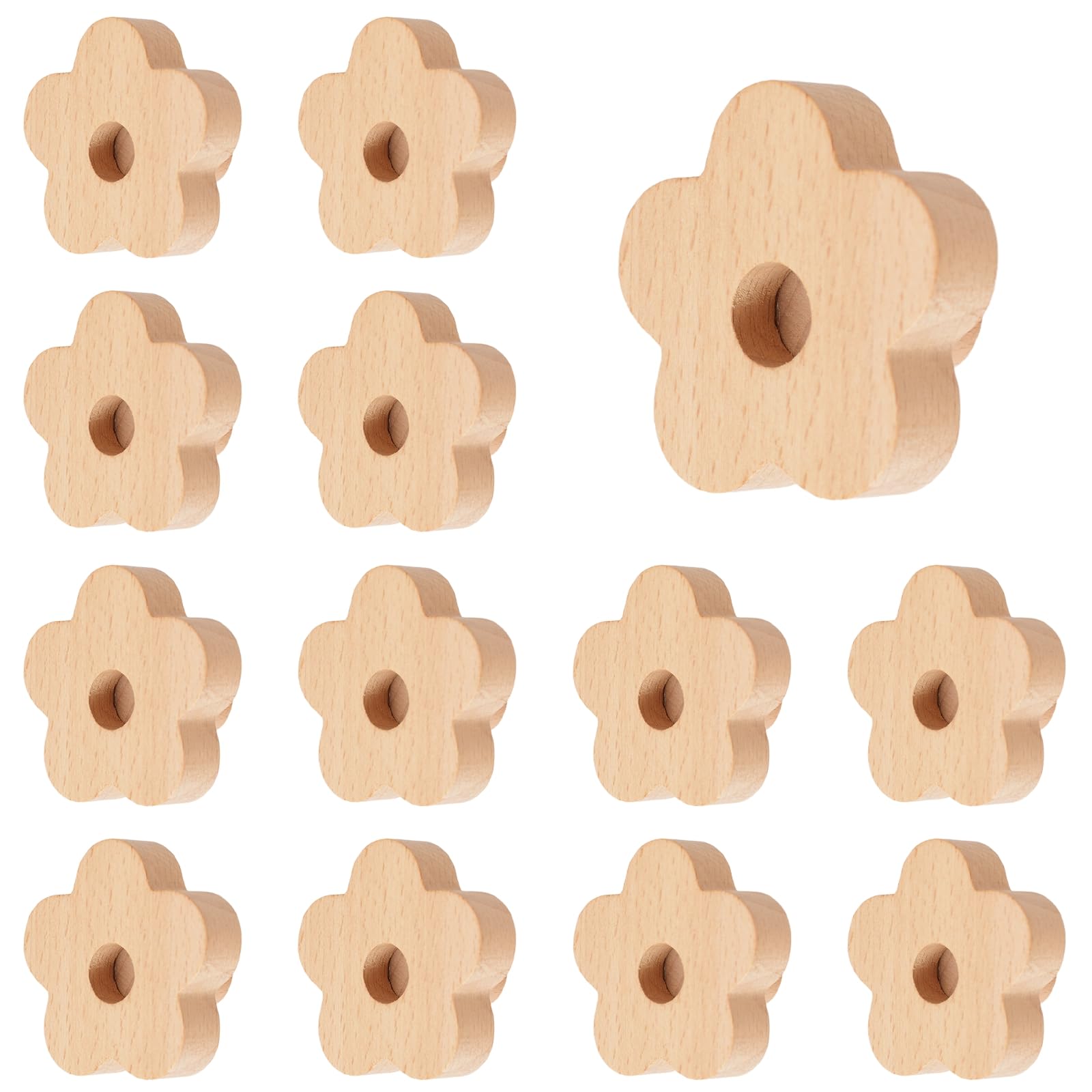 MOROBOR 12Pcs Flower Shaped Wooden Knobs
