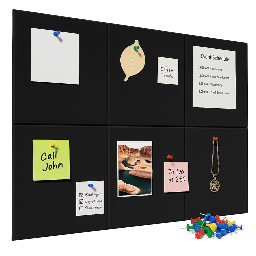 Panchhi Store 6 Pcs Adhesive Notice Board Black Bulletin Board with 20 Drawing Pins Felt Message Board for Paste Notes, Photos, Schedules - Pin Board for Study Room, Office, Home, School, Restaurant-image-21