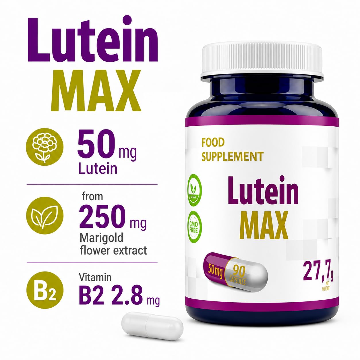 Hepatica Lutéine 50 mg avec Vitamine B2 | Extrait de Souci | 90 Gélules Véganes | Réserve 3 Mois | GMP & laboratoire indépendant