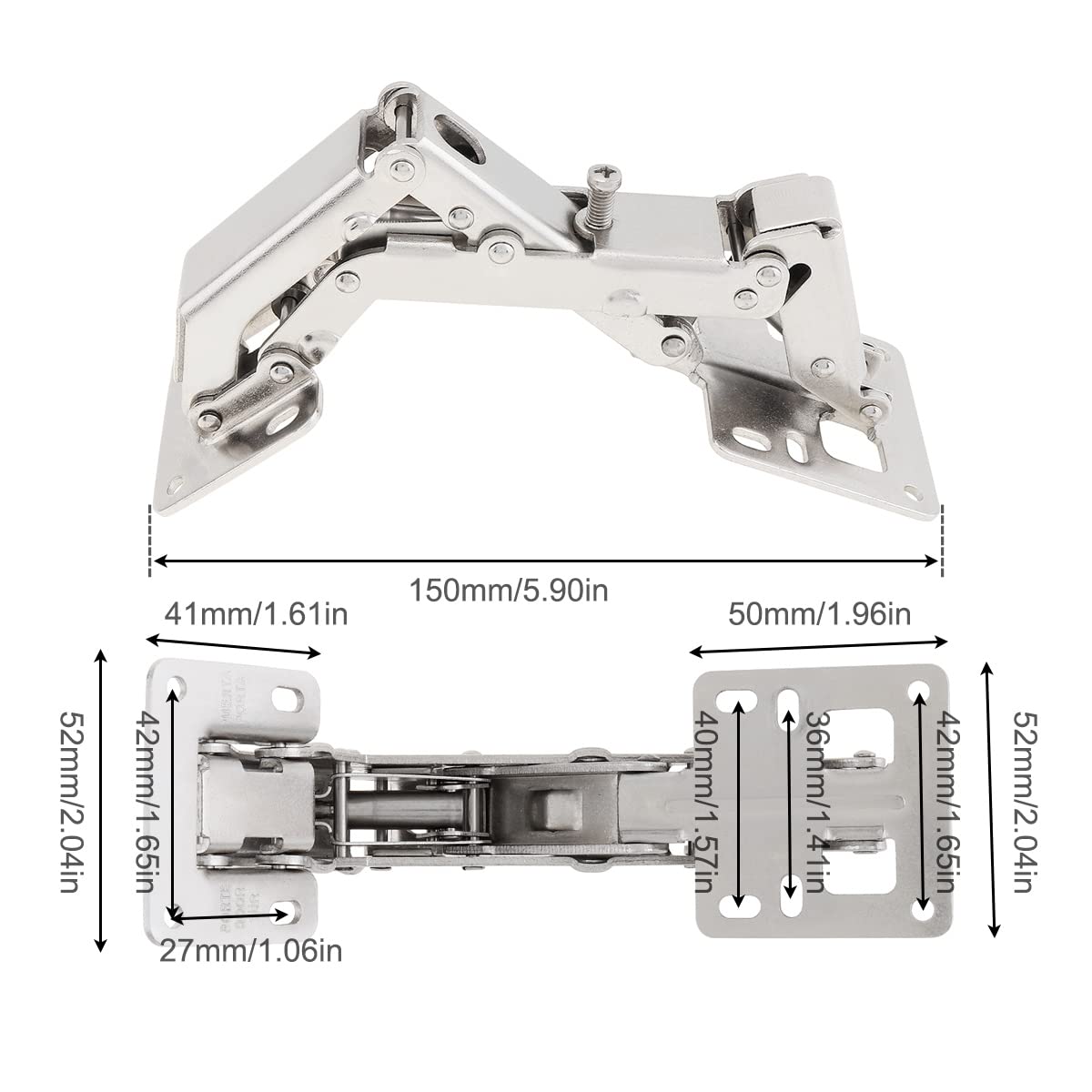 HOJLKLD 2Pcs Frameless Cabinet Door Hinges, Solid Steel 170 Degree Adjustable, Soft Closing Hydraulic Mounting Hinges, Silver - Image 2