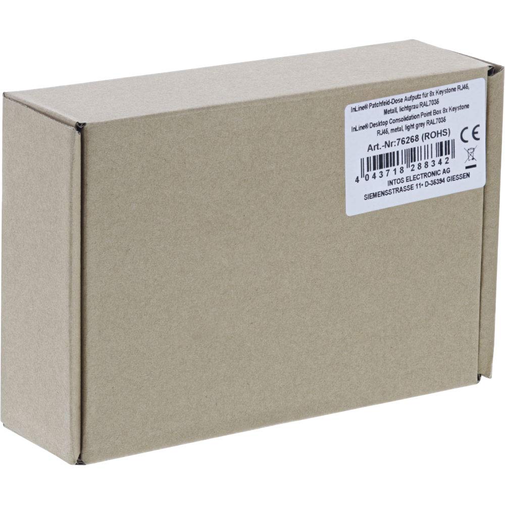 InLine® Puszka panelowa natynkowa do 8x Keystone RJ45, metal, jasnoszary RAL7035