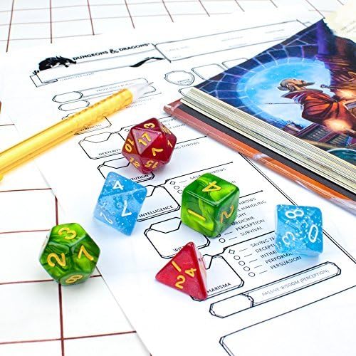 Wiz Dice Series II - Polyhedral Dice Set for Tabletop RPG Adventure Games with a Dice Bag - DND Dice Set, Suitable for Dungeons and Dragons, MTG and Dice Games Alike - Drowskin - 7 ct
