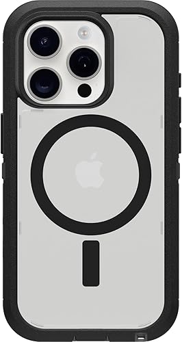 Miniatura 1 de OtterBox Funda transparente para iPhone 15 Pro (solamente) Defender Series XT, lado oscuro (negrotransparente), sin pantalla, resistente, se ajusta