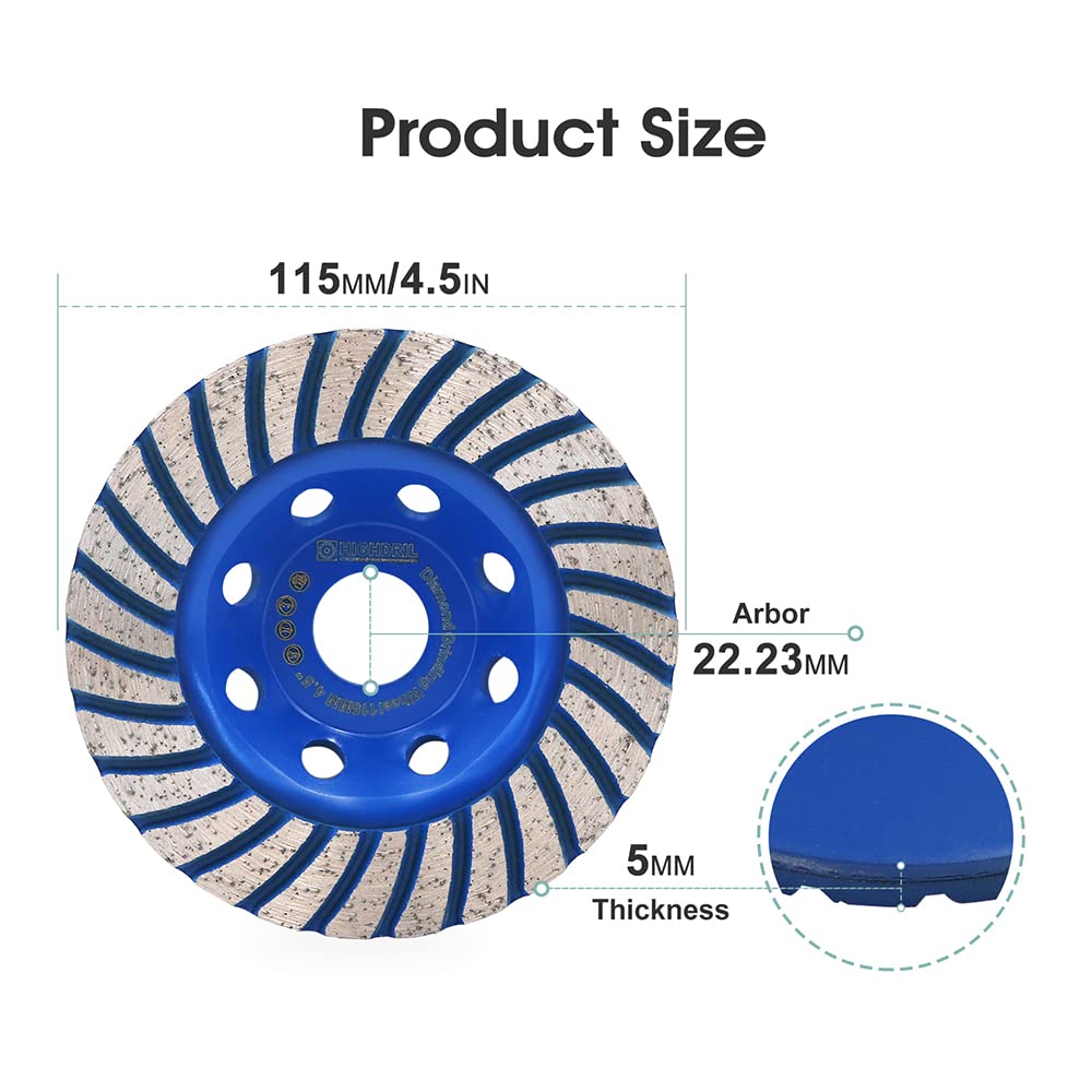 HIGHDRIL Disque Diamant Meuleuse 115mm - Turbo Meule pour Ponçage et Polissage du Béton Maçonnerie Granit Marbre Pierre Naturelle