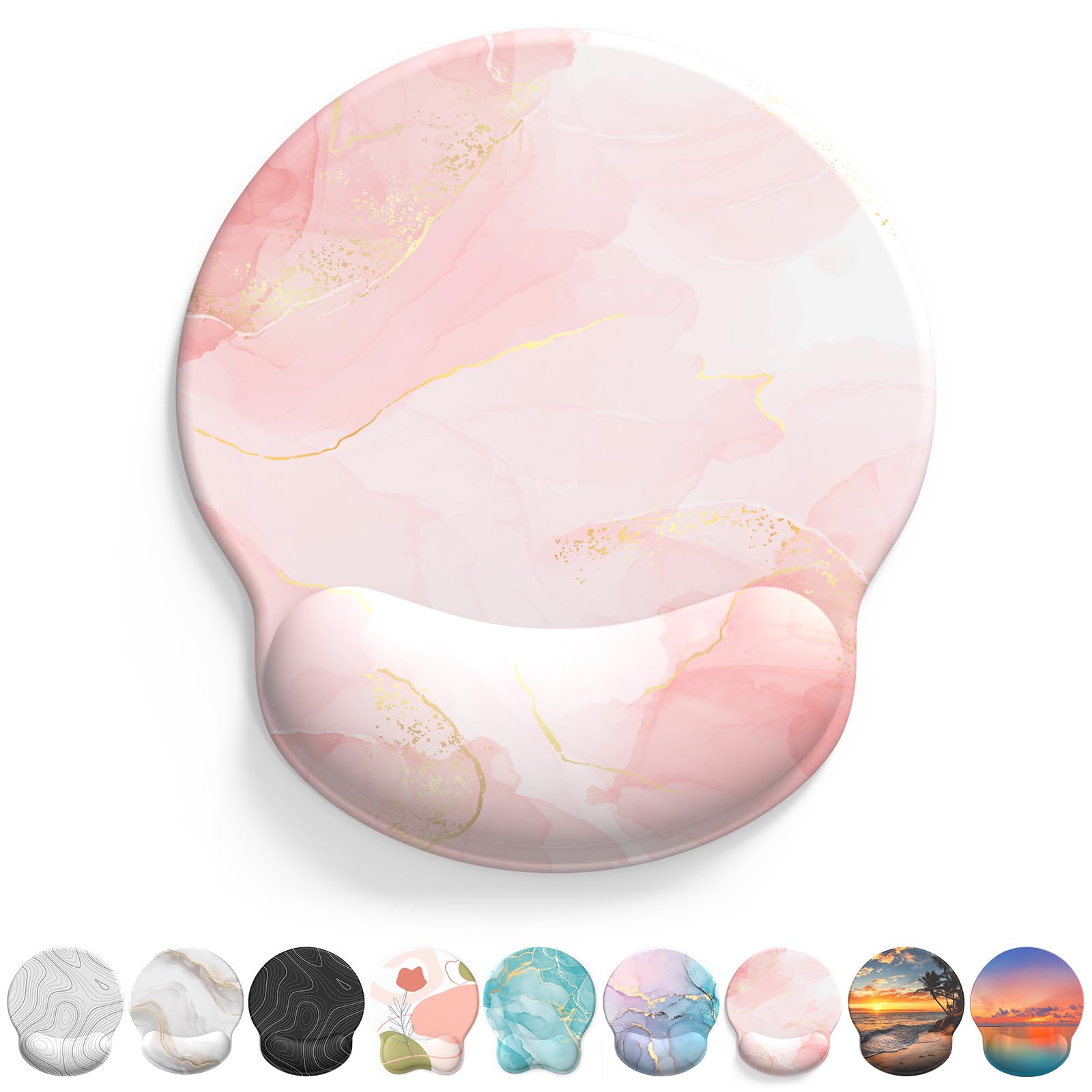 eulps Mouse Pad with Wrist Rest, Comfortable Computer Mousepad with Gel Wrist Support Smooth Surface and Non-Slip PU Base for Pain Relief, Laptop, Office & Home (Pink Marble)