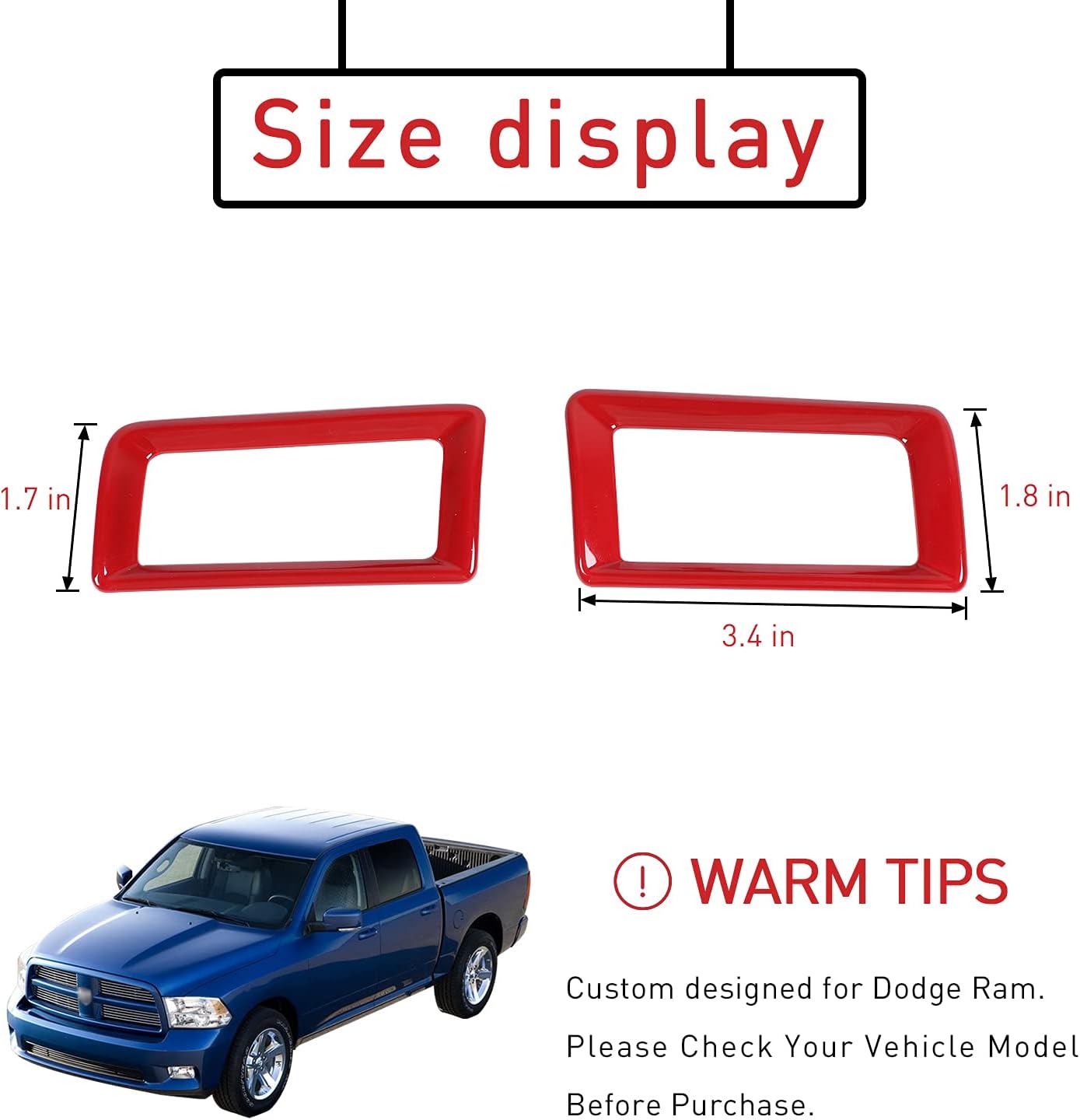 JeCar 2PCS Dash Side Vent Cover Trim for Dodge Ram 1500 2010-2017 (Red)