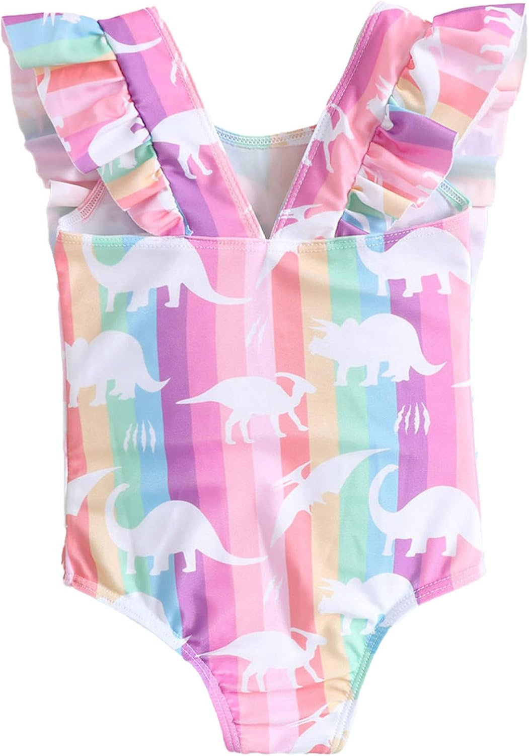 Baby Girls One Piece Ruffle Bikini Swimwear Toddler Dinosaur Print Swimsuit Bathing Suit