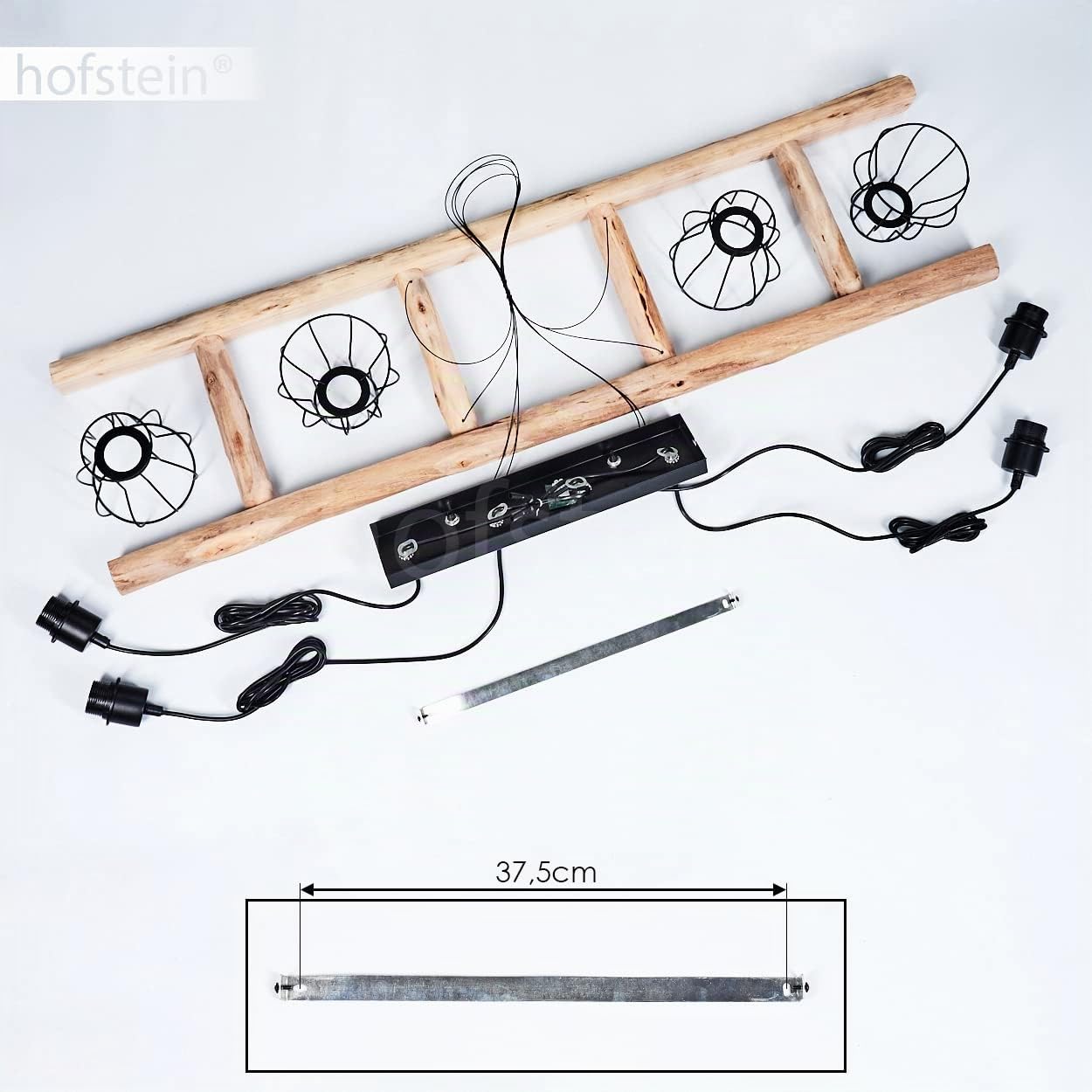 Lampada a sospensione Gondo, lampada allungata in metallo/legno in nero/legno, lampada a soffitto a 4 luci, paralumi a reticolo, regolabile individualmente, altezza massima 193cm, E27, senza lampadine