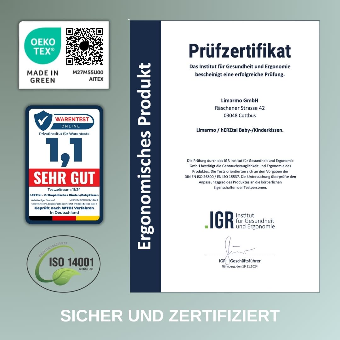 Babykissen/Kinderkissen, Sehr Gut bewertet, Kinderkopfkissen 45x30x8cm, Ökotex Zertifiziert, Nachhaltig, Unabhängig Zertifiziert (6-10 Jahre)