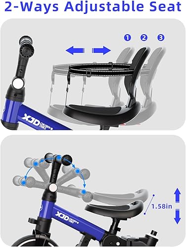 Miniatura 3 de XJD Bicicleta para niños pequeños, triciclo plegable 6 en 1 para niños de 1 a 4 años con mango de control parental, bicicleta de equilibrio con