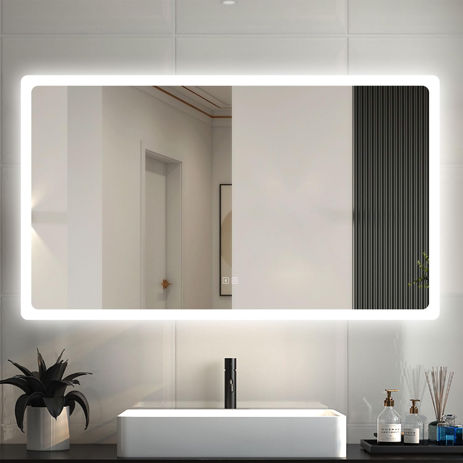 HAPAOSO Espejo de baño LED 140 x 80cm, Bluetooth, Antivaho, Luminosidad Regulable