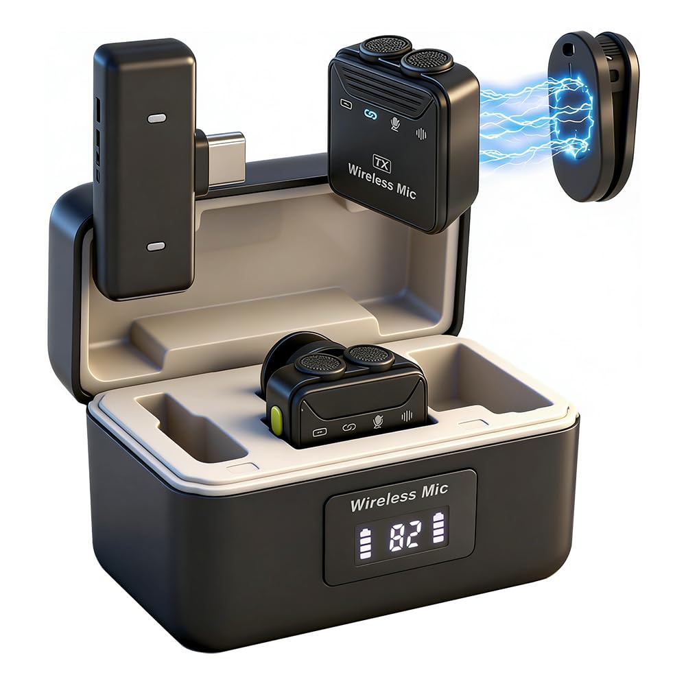 Micrófono Lavalier Inalambrico con Micrófonos Duales Compatible iPhone&Android Plug&Play Mini Micrófono Reducción de Ruido Inteligente para Transmisión en Vivo y Grabación de Vídeo