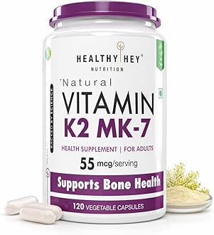 HealthyHey Nutrition Vitamin K2 | 100% Vegetarian Vitamin K2 Benefits in Bone Health - 55mcg - 120 Vitamin K27 Capsules