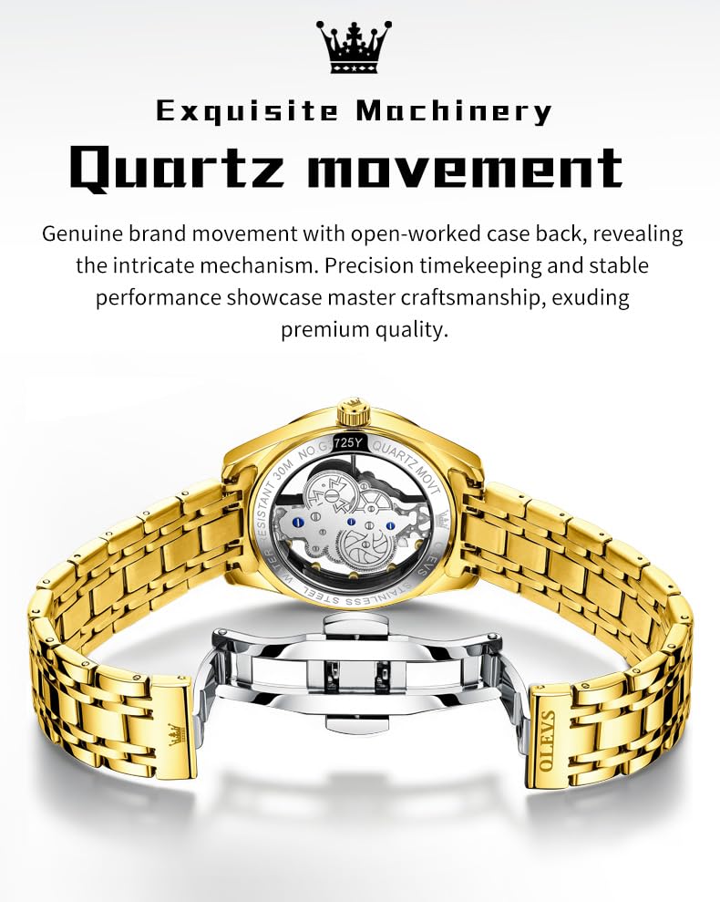Image of OLEVS Skeleton Watch for Men Original Analog Quartz Luxury Black Stainless Steel Waterproof Luminous Men's Modern Wrist Watch