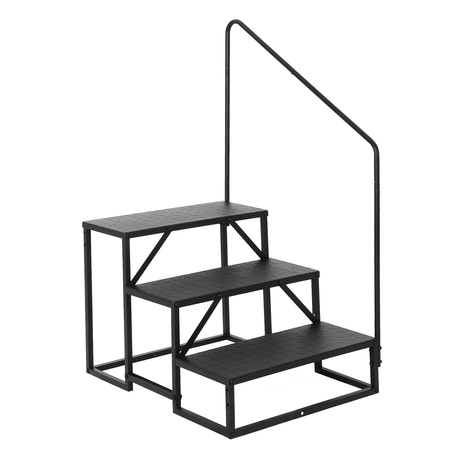 Garvee Escalier RV Stable en Acier Carbone avec Rampe – Portable, Usage externeérieur, Animaux et Spa – Capacité 300 kg – Accessoire Camping-Car – 3 marches